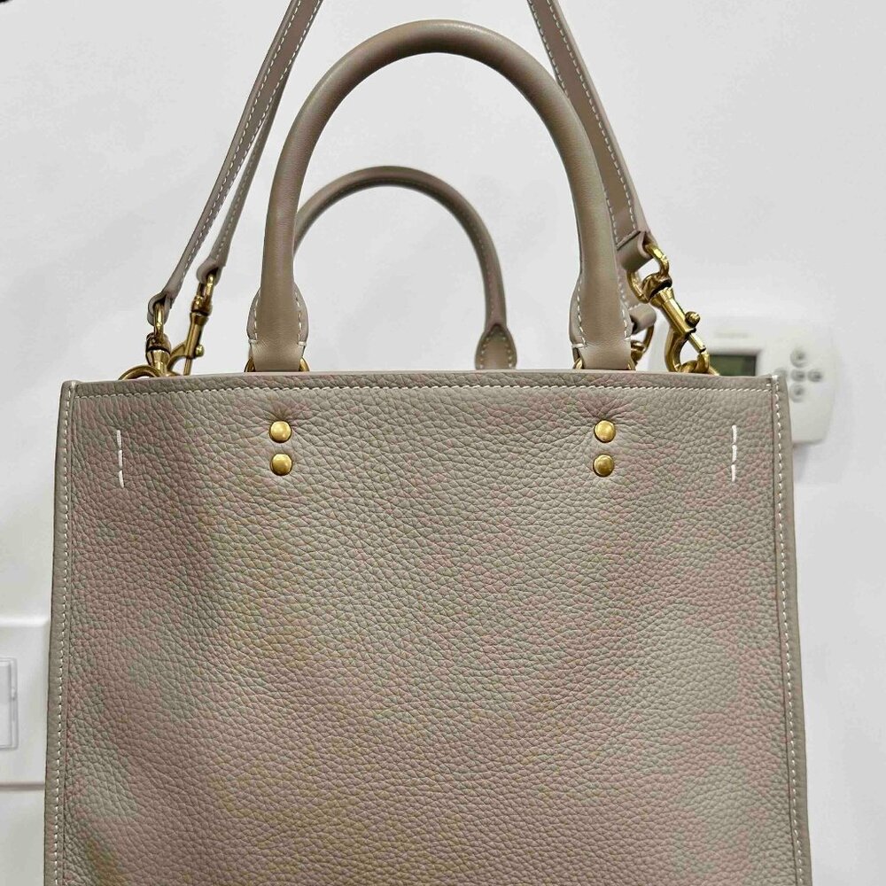 NWT QUINCE Italian Leather Medium Convertible Satchel Taupe Ecru 3way bag - Picture 7 of 16